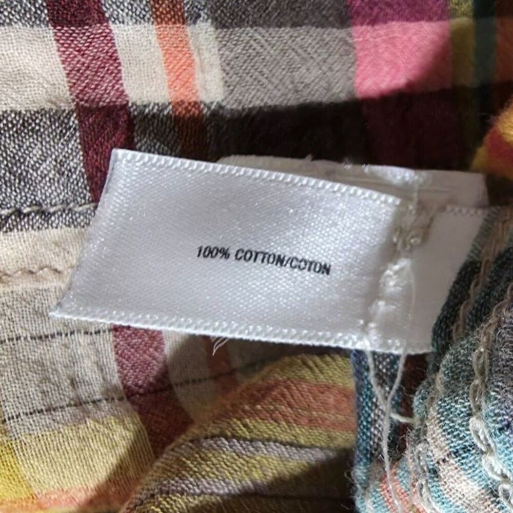 Gap Plaid Popover Shirt S Multicolor 100% Cotton Half Button Top Cinched Sleeve - Picture 8 of 9